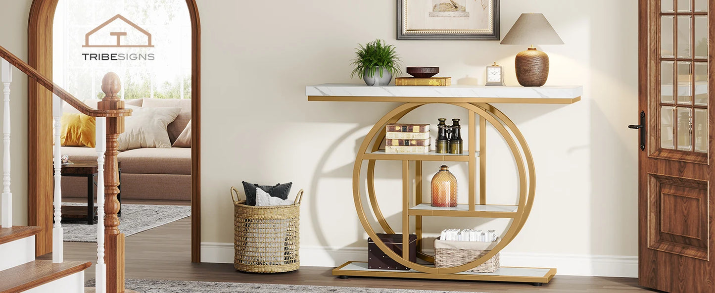 Tribesigns Console Table, Modern Gold Sofa Table Behind Couch with Storage, 4 Tier Entryway Accent Table