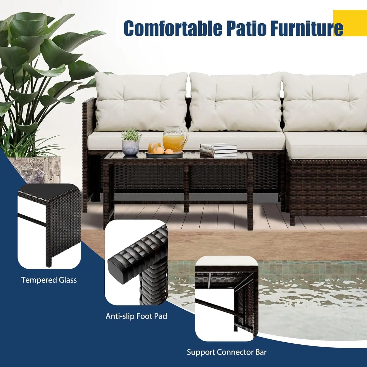 Vongrasig 3 Piece Patio Furniture Sets, All-Weather Wicker Outdoor Sofa Couch Sectional Set, Small Conversation Set for Patio, G