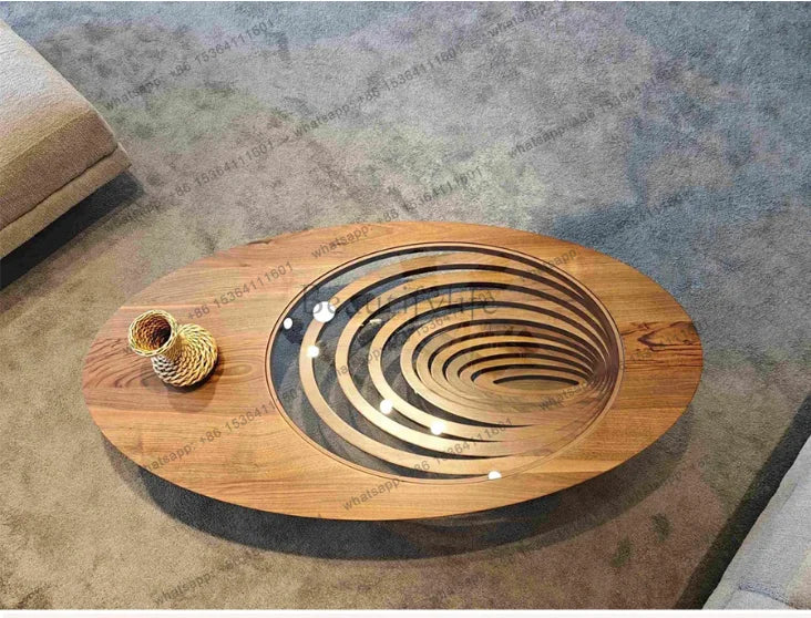 Table basse en bois massif, salon, maison, lumière, luxe, haut de gamme, table à thé créative, ovale, moderne