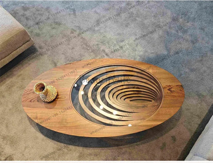 Table basse en bois massif, salon, maison, lumière, luxe, haut de gamme, table à thé créative, ovale, moderne