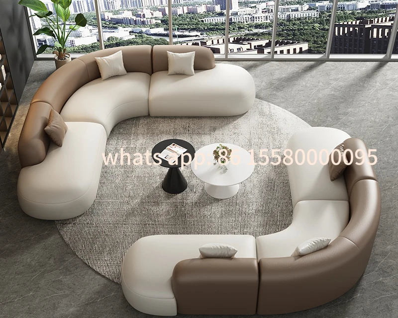 Customizable Curved Leather Corner Sofa Set with Solid Wood Frame, Modern Sectional Couches for Living Room