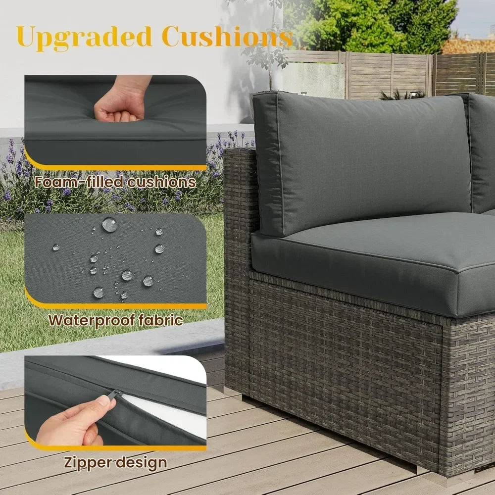 Five Piece Patio Set, Weather Resistant Rattan Sectional, Waterproof UV Protected Design, For Balcony And Garden Use