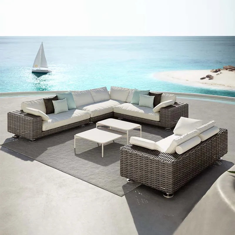 Outdoor leisure sofa, courtyard balcony, coffee table combination, outdoor outdoor garden, rattan woven leisure furniture