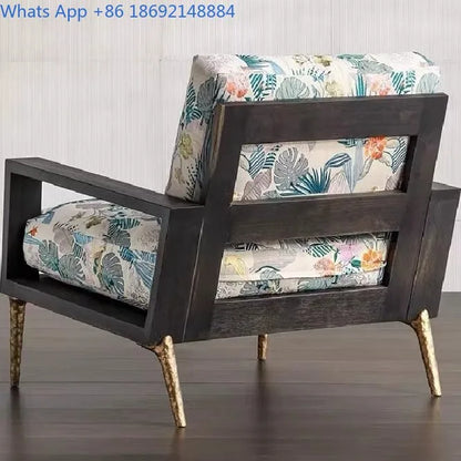 Retro Style Single Sofa Chair for Living Room with Solid Wood Frame Comfortable Lounge Seat