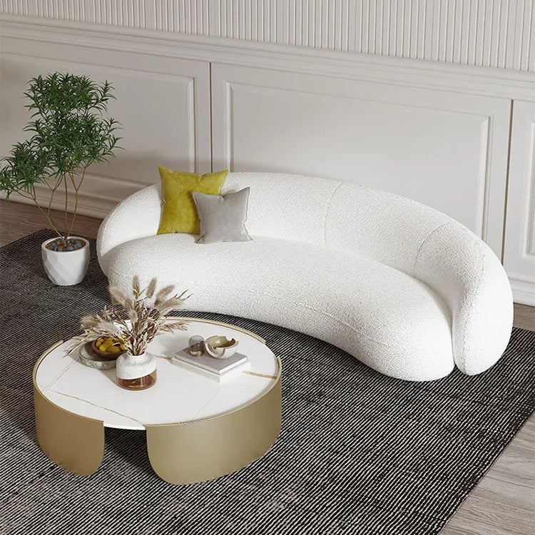 Nordic Modern Arc Three-seat Sofa Combination Office Lamb Wool Studio Reception Sofa Coffee Table Combination