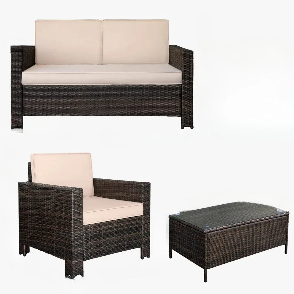 %a Camping Outdoor Indoor Backyard Porch Garden Poolside Balcony Use (Beige) Patio Furniture Outdoor Set Nature Hike Table Sets