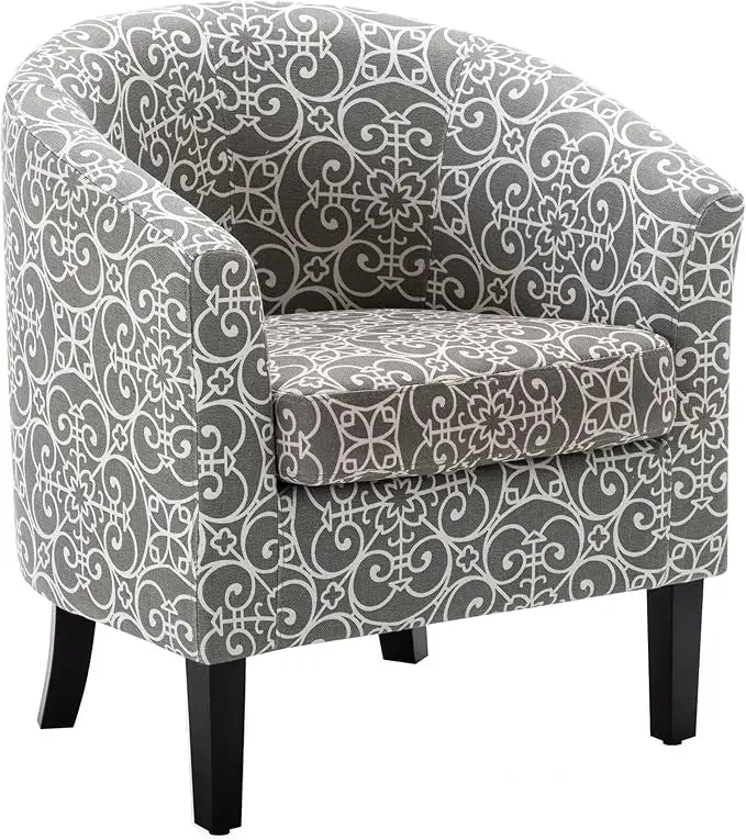 Linen Round Accent Barrel Chair, Club Tub Sofa Chair for Bedroom, Corner Chairs with Flared Legs and Cozy Soft Padding