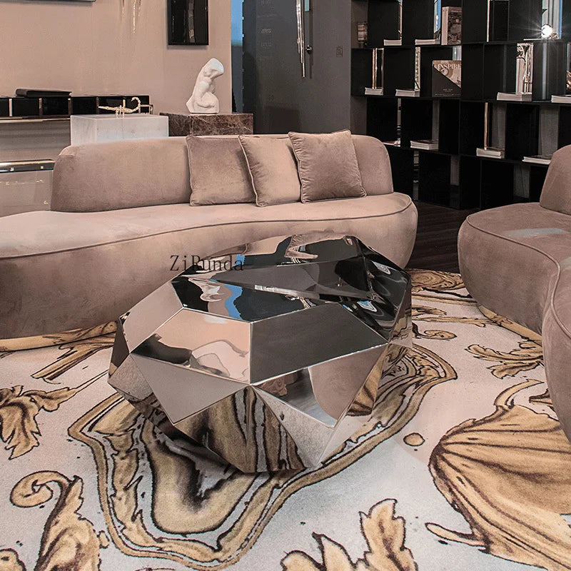 High-end art diamond-shaped coffee table post-modern stainless steel luxury living room furniture