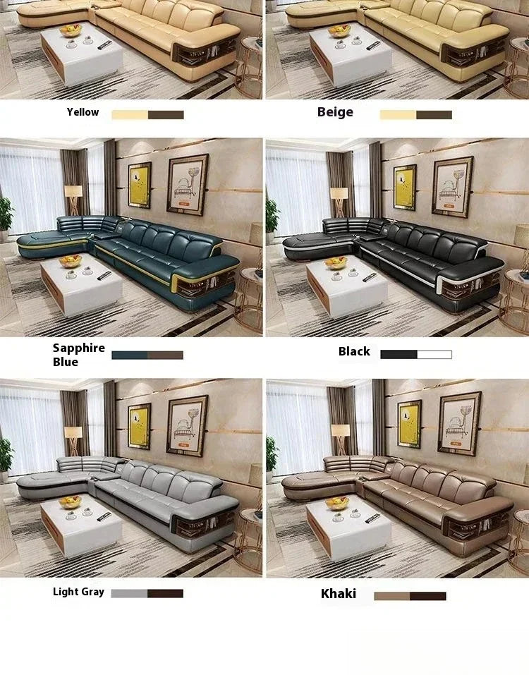 Luxury L-Shaped Genuine Leather Sectional Sofa Sets with USB, Bluetooth Speaker - MINGDIBAO Living Room Italian Leather Couches