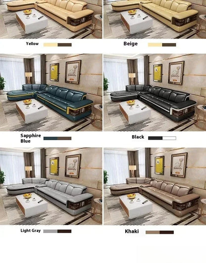 Luxury L-Shaped Genuine Leather Sectional Sofa Sets with USB, Bluetooth Speaker - MINGDIBAO Living Room Italian Leather Couches