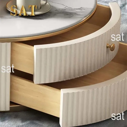 l # Modern Living Room Furniture Gold Base Stainless Steel Coffee Table White Stone Two Pieces Round Coffee Table And Tv Stand