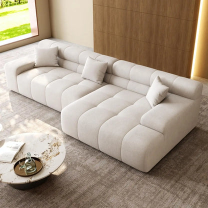 120" Tufted L-Shape Sectional Sofa Deep Seat Oversized Chaise Living Room White Customized