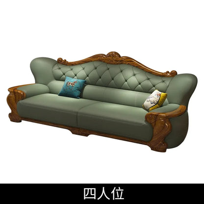 European ebony leather sofa Chinese 1234 living room combination  FT