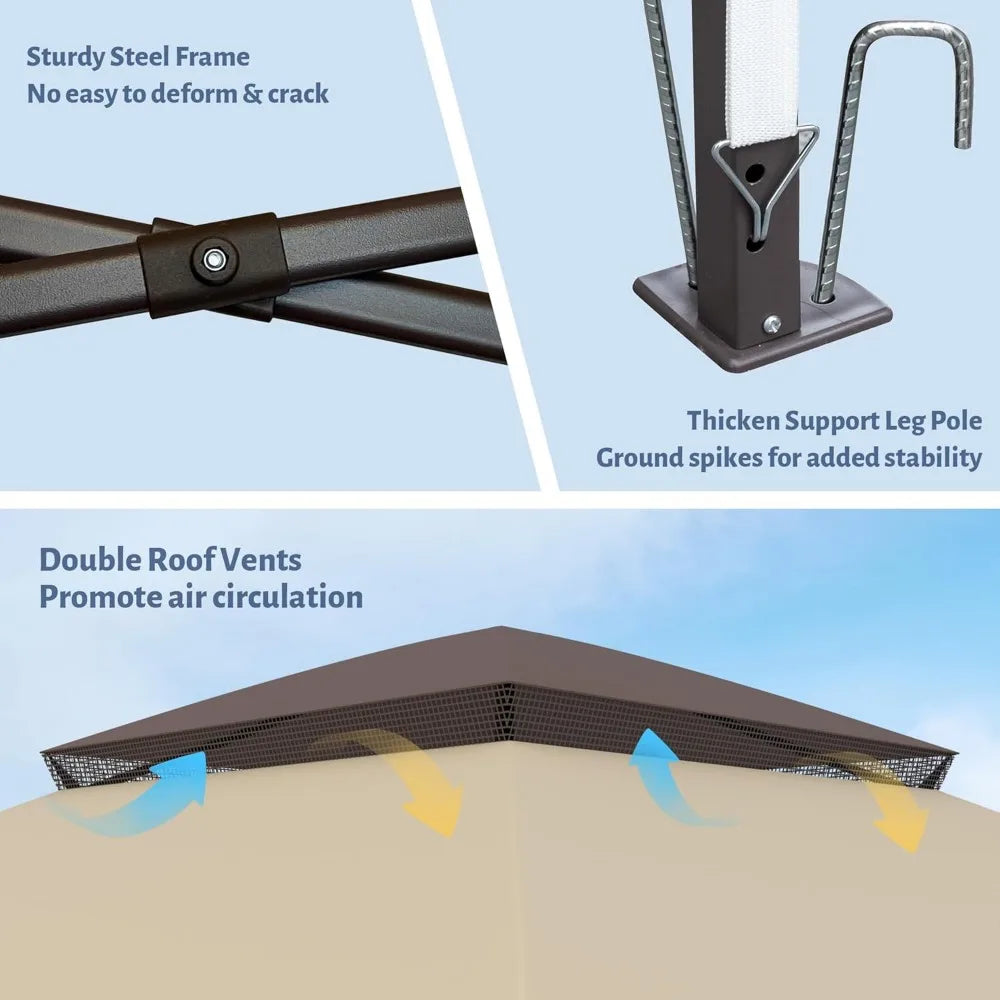 11'X11' Gazebo Pop Up with 4 Sidewalls Mosquito Netting, Heavy Duty Patio Gazebo Canopy Tent with Double Air Roofs for Backyards