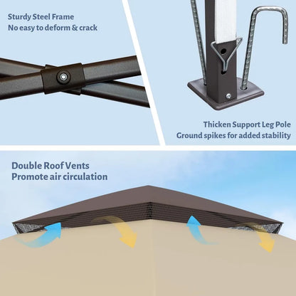 11'X11' Gazebo Pop Up with 4 Sidewalls Mosquito Netting, Heavy Duty Patio Gazebo Canopy Tent with Double Air Roofs for Backyards