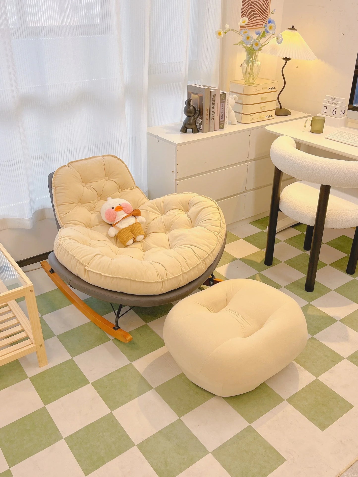 Nordic Style Rocking Chair for Living Room Cat scratch SKin Leather Light Luxury Lounge Chair for Adult Lazy Sofa Balcony Chair