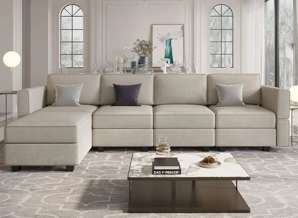 Grey Velvet Modular Sectional Sofa L-Shape Reversible Chaise Storage 4-Seat Living Room, Customized