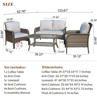 All-Weather Wicker Outdoor Sofa Set with Loveseat, Chairs, and Coffee Table - Garden Furniture Set