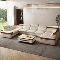 Customizable Premium Italian Genuine Leather Sofa Set for Living Room with Adjustable Headrests