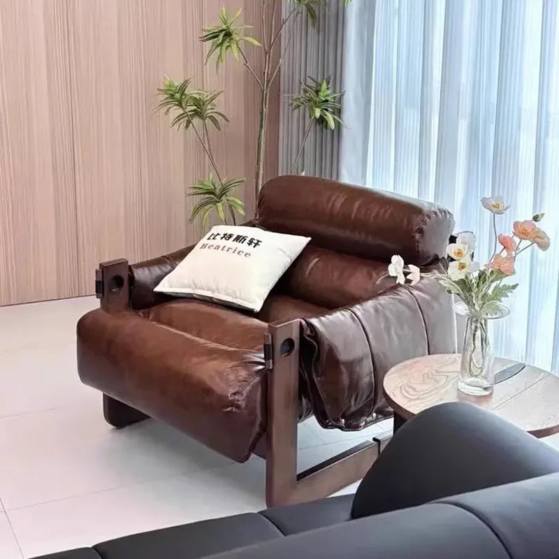 High-End Solid Wood Recliner Sofa Chair Home Personal Leisure Living Room Furniture Small Sofa Comfortable Lazy Chair