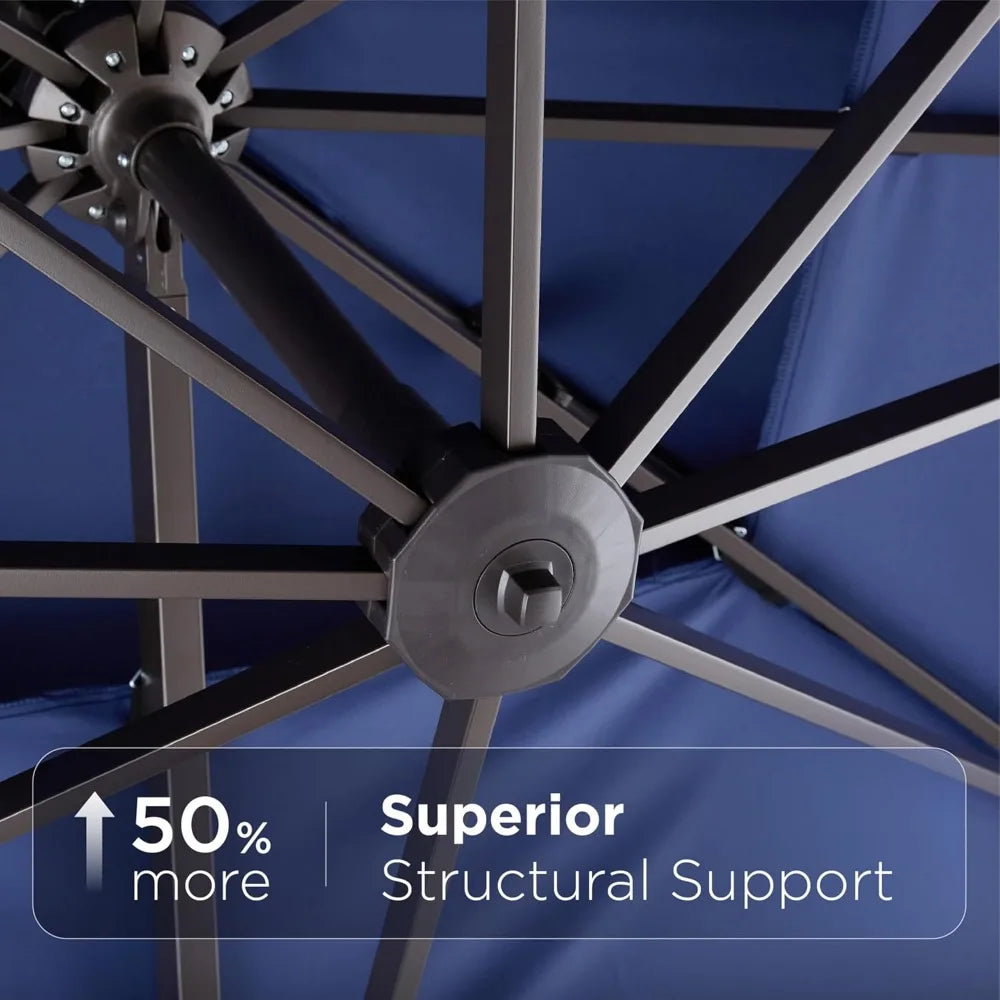 9' x 12' Cantilever Patio Umbrella 360°Rotation Rectangular Outdoor Large Offset Umbrellas Double Top Heavy Duty Windproof for G