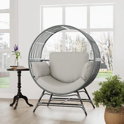 Egg Chair Outdoor Indoor, Oversized Rattan Chair with Thicken Cushion, 510LBS Capacity Wicker Patio Lounge Chair