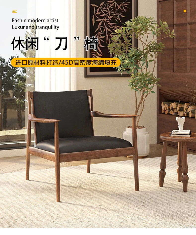 Solid wood medieval single sofa chair designer retro sofa hotel bed and breakfast living room balcony casual armrest chair