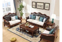 4*American all-solid wood leather sofa European double triple retro modern simple