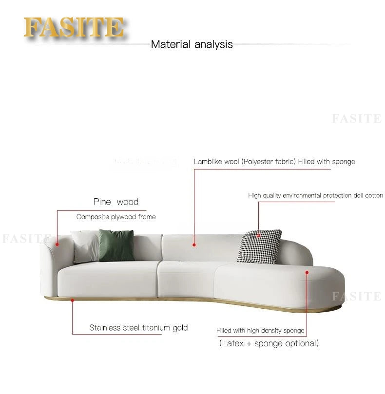 Curved Shape Modern Sofa Luxury Technology Minimalist Sofas Sectional Living Room Home Furniture Chaise Golden Metal Frame
