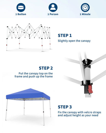 Easy Setup Pop Up Canopy Tent 10x10 FT with Slant Legs Outdoor Patio Gazebo Shelter Portable Shade, Includes 8x8 FT Canopy Cover