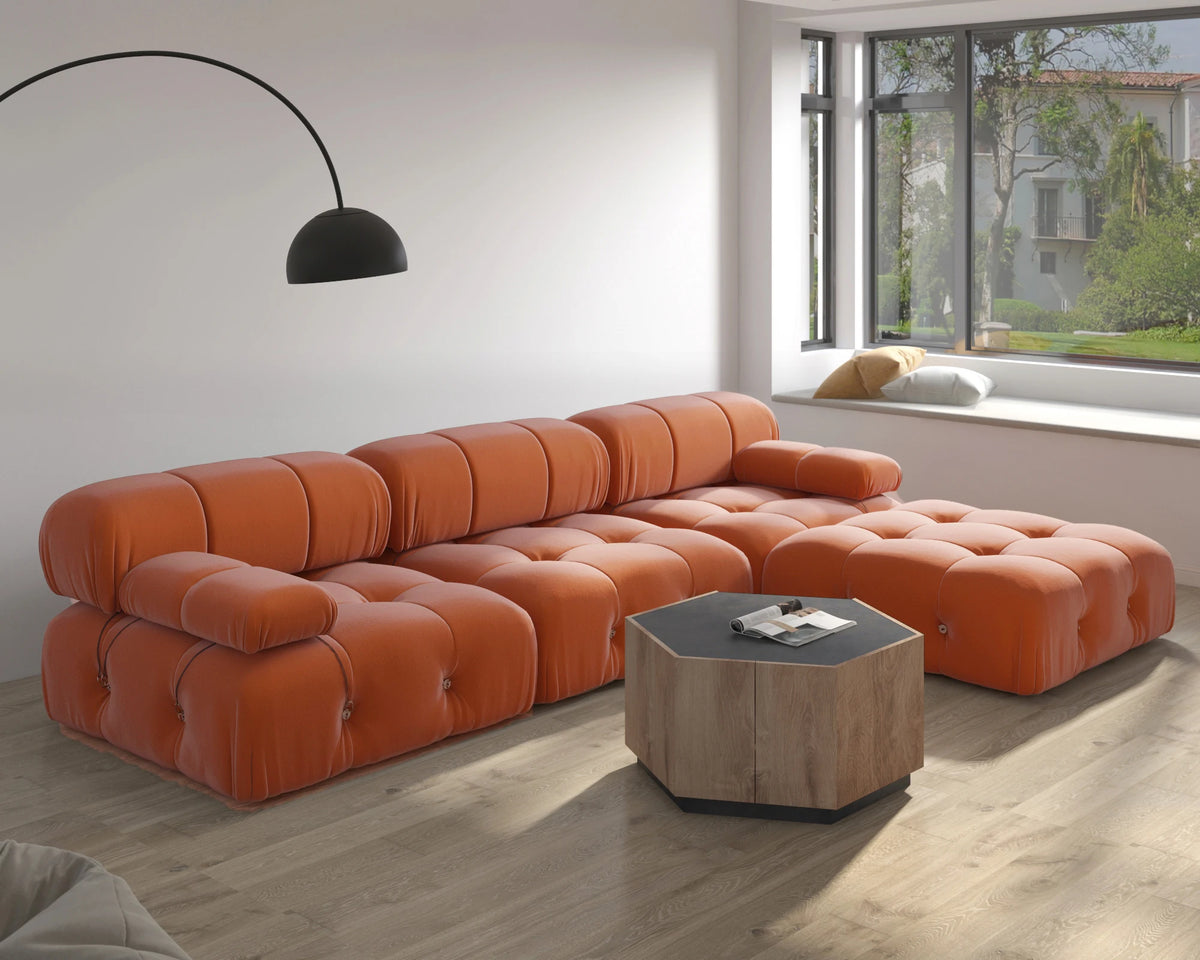 Nordic L Shape Sectional Sofa With Ottoman Modular Combination Velvet Modular Sofas Long Couch