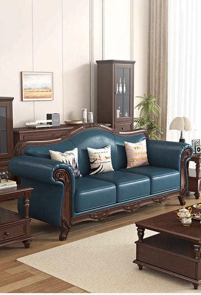 Customizable American Country Vintage Log Leather Sofa