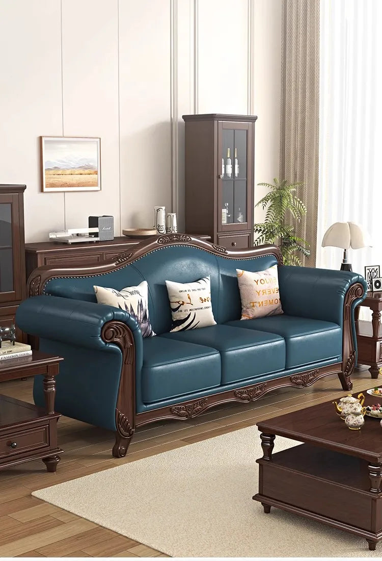 Customizable American Country Vintage Log Leather Sofa