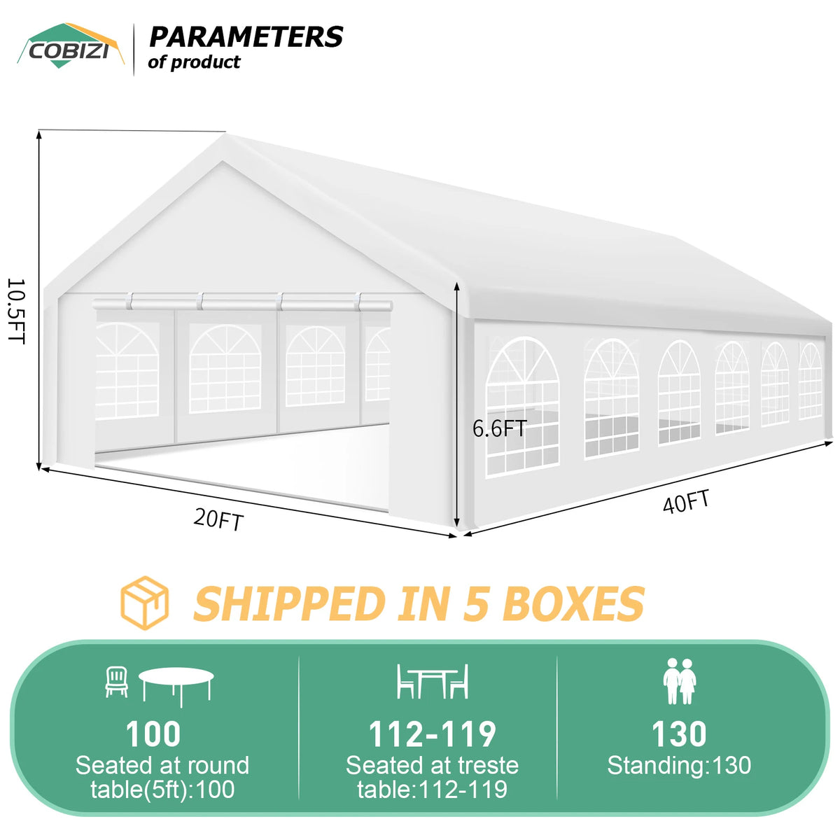 20×40FT Party Tent Heavy Duty, Wedding Tent, Event Tent for Parties, with 8 Removable Sidewalls,20×40FT Tent Carpas Para Fiestas
