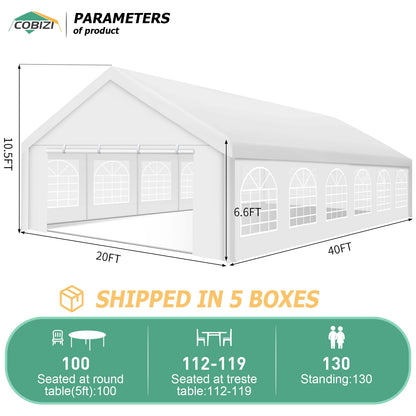 20×40FT Party Tent Heavy Duty, Wedding Tent, Event Tent for Parties, with 8 Removable Sidewalls,20×40FT Tent Carpas Para Fiestas