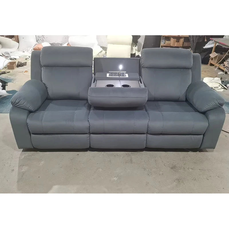 Sofa with Power Outlet, USB, and Hidden Cup Holders – Genuine Leather Recliner