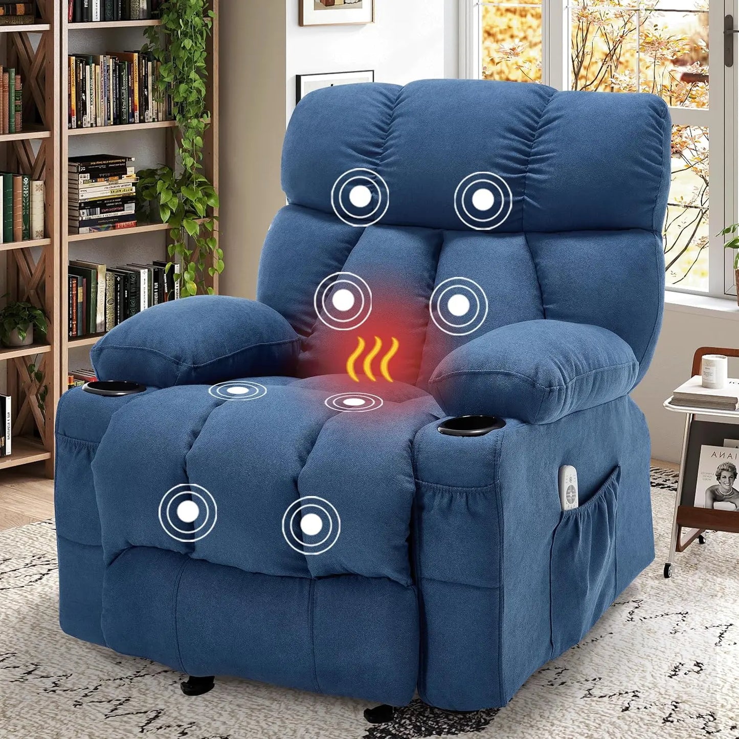 "Oversized Massage Recliner - Vibration/Heat Rocker with Side Pocket & USB Port, Ergonomic Nursery Chair for Living Room"