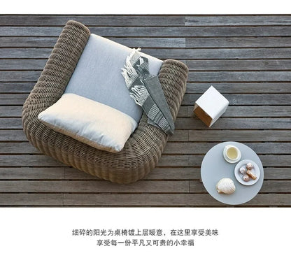 Outdoor rattan sofa waterproof sunscreen patio balcony garden rattan chair outdoor open-air leisure rattan sofa