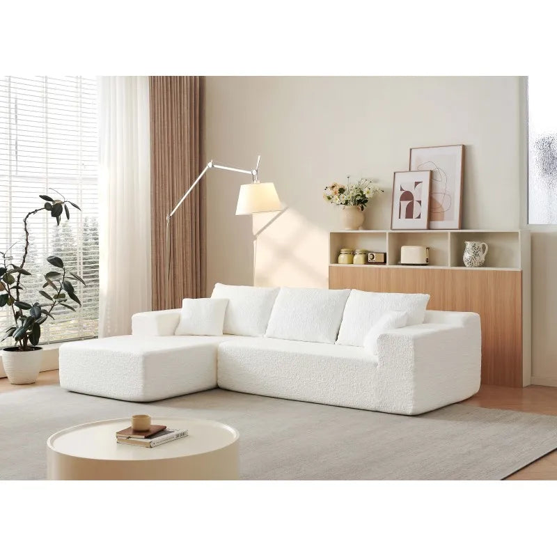 White cloud shaped sofa with L-shaped lounge chair, modern modular sofa with deep seat, suitable for living room, bedroom