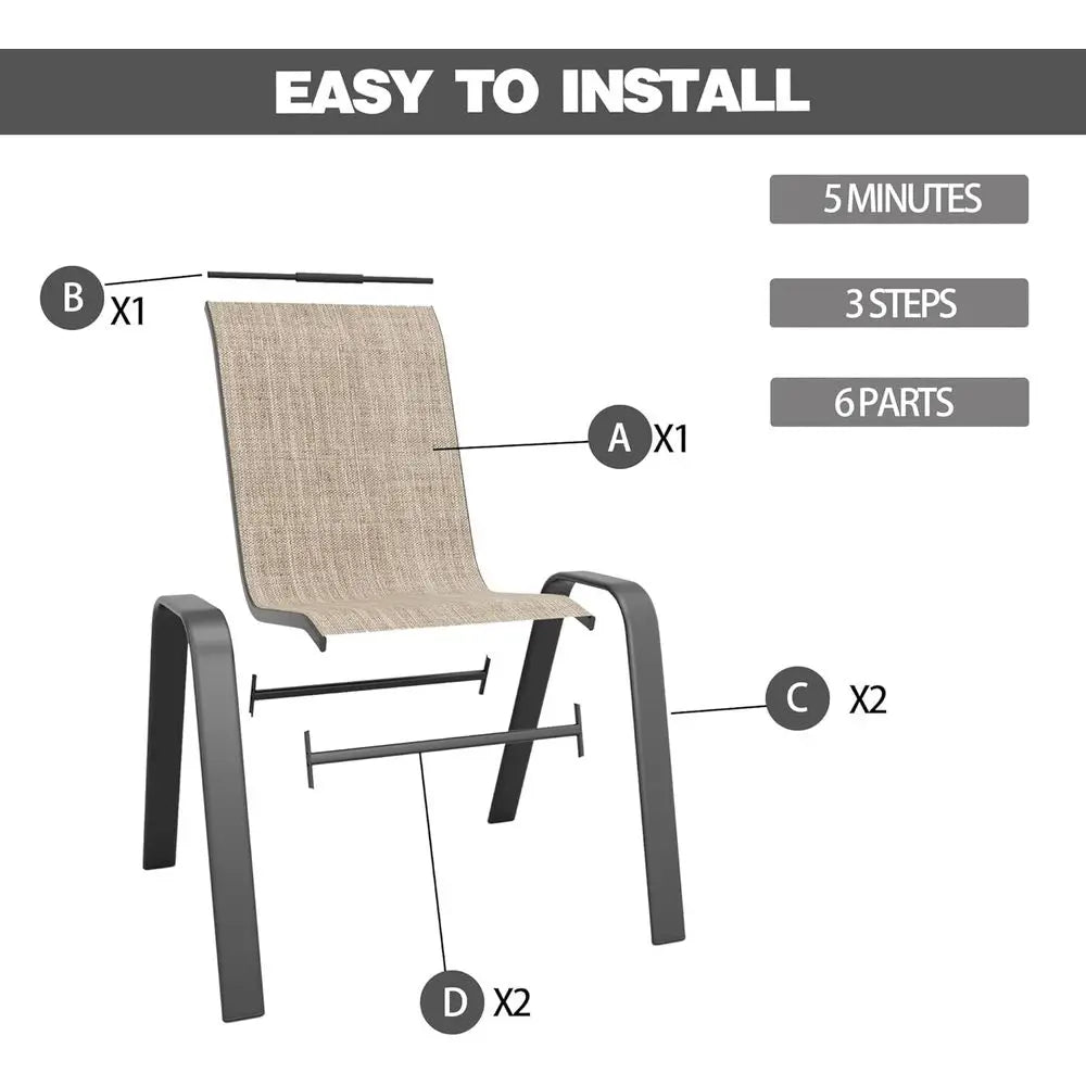 Patio Chairs Set of 4, Stackable Outdoor Dining Chairs for All Weather Textilene Fabric & Metal Frame, Outdoor Chairs Set for Ba