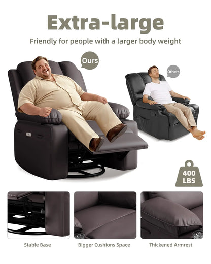 Oversized Recliner Chair With Massage and Heat Function, Adults Leather Single Sofa With Cup Holder For Living Room, Bedroom