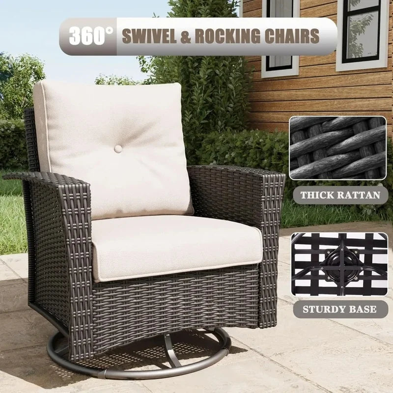 9-Piece Outdoor Wicker Conversation Set with 360-Degree Swivel Chairs
