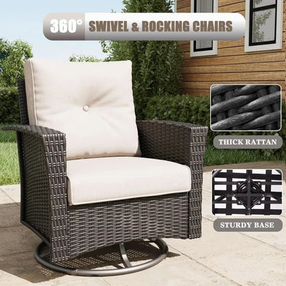 9-Piece Outdoor Wicker Conversation Set with 360-Degree Swivel Chairs