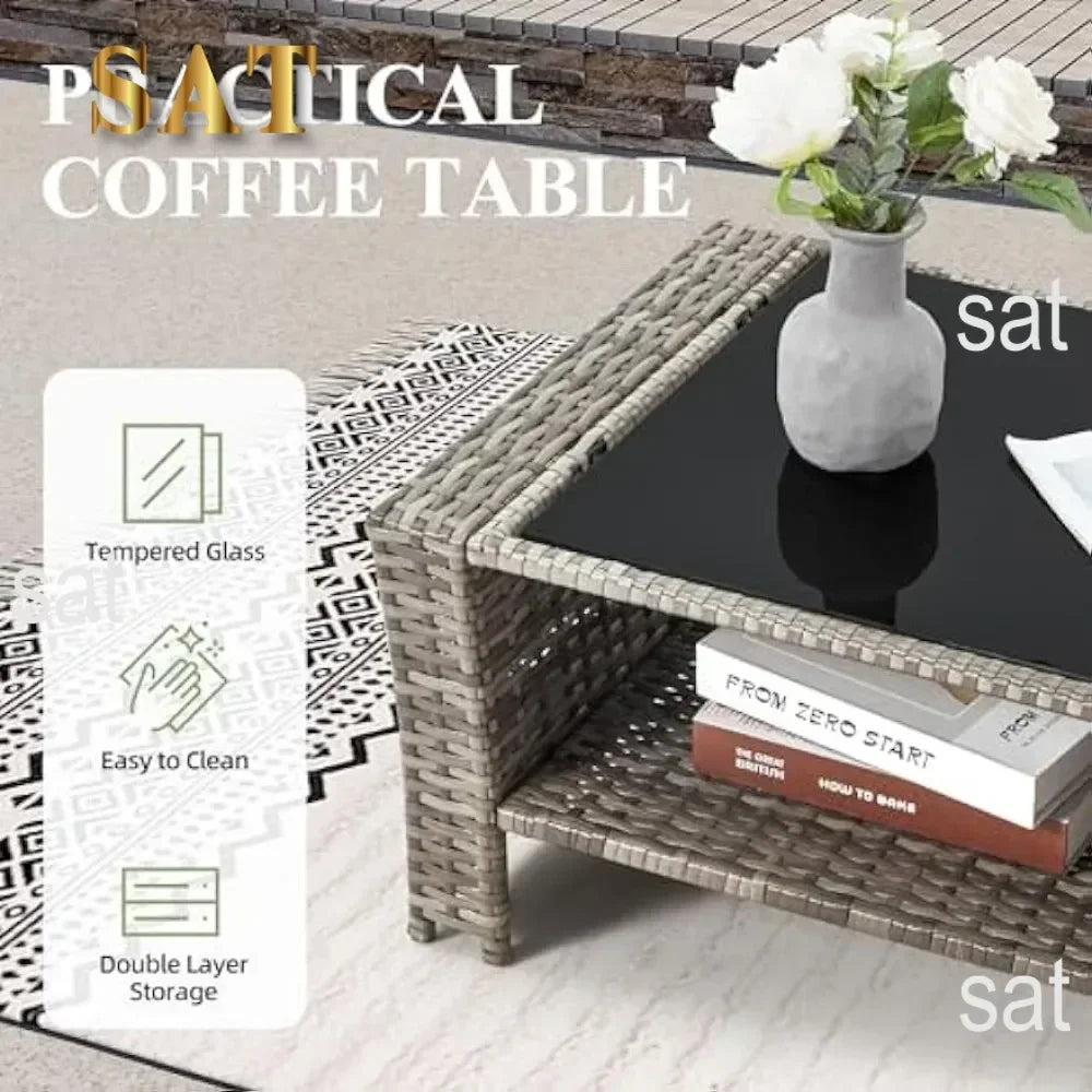 #For 6 Piece Patio Furniture Set, Outdoor Sectional Conversation Rattan Sofa Set w/Ottoman&Storage Table for Garden, Porch, Back