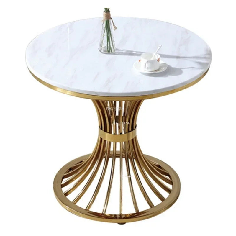 Nordic Minimalist Marble Coffee Tables Light Luxury Living Room Side Table Golden Iron Round Coffee Table Modern Home Furniture