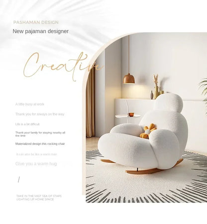 Nordic Bedroom Creamy Velvet Rocking Lounge Chair,living Room Balcony,rotatable Single Person Large White Bear Leisure Chair