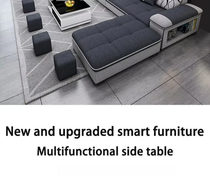 Modern simple living room sofa set U-shaped sleepable luxury cloth sofa villa large combination corner function sofa