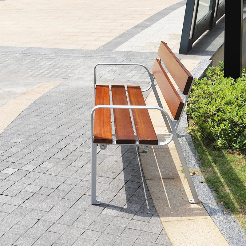 Customized New Design Solid Wood Memorial Outdoor Bench with Armrests High Quality Town Park Garden Street Waiting