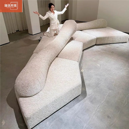 Fabric Sofa Combination Villa Large Apartment Sitting Italian Rock Irregular Special-shaped Large Flat Edta Double-sided