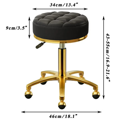 Rolling Stool Gold Vanity Stool with Wheels, Pedicure Massage Roller Stools, PU Leather Round Swivel Salon Spa Chair, Titanium